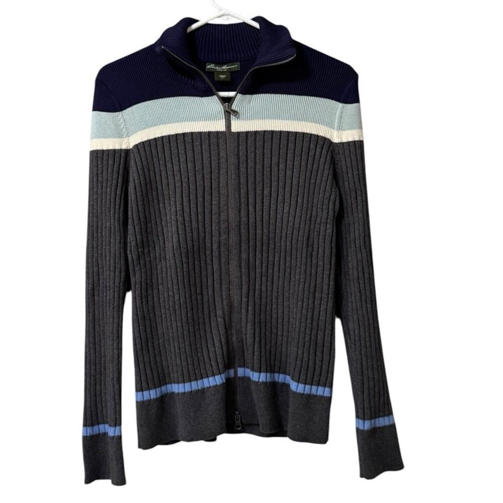 Eddie Bauer Women Size Large Cotton Full Zip Sweater Collared Preppy Office City